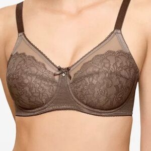 Wacoal Feather Full Figure Sheer-Embroidery Underwire Bra 85121‎ brown size 36C
